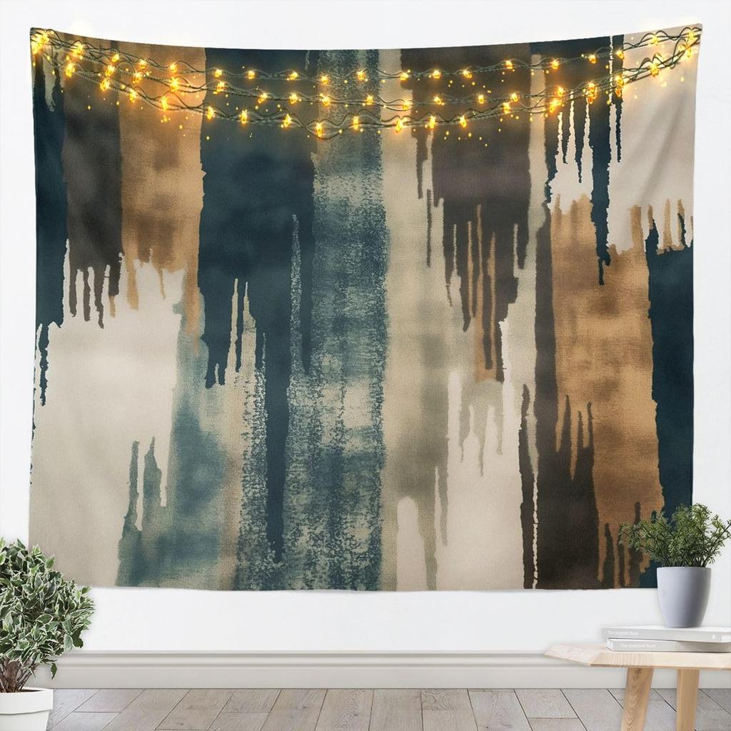 Modern Geometric Tapestry Brown Patchwork Texture Retro Wall Art for Living Room Bedroom Modern Art Wall Hanging Blanket Luxury