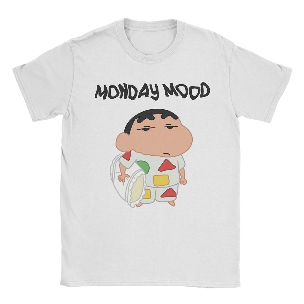 Funny Monday Mood Crayons Shinchans Tshirts For Unisex Crewneck Cotton T Shirt Short Sleeve Tees Gift Idea Clothing