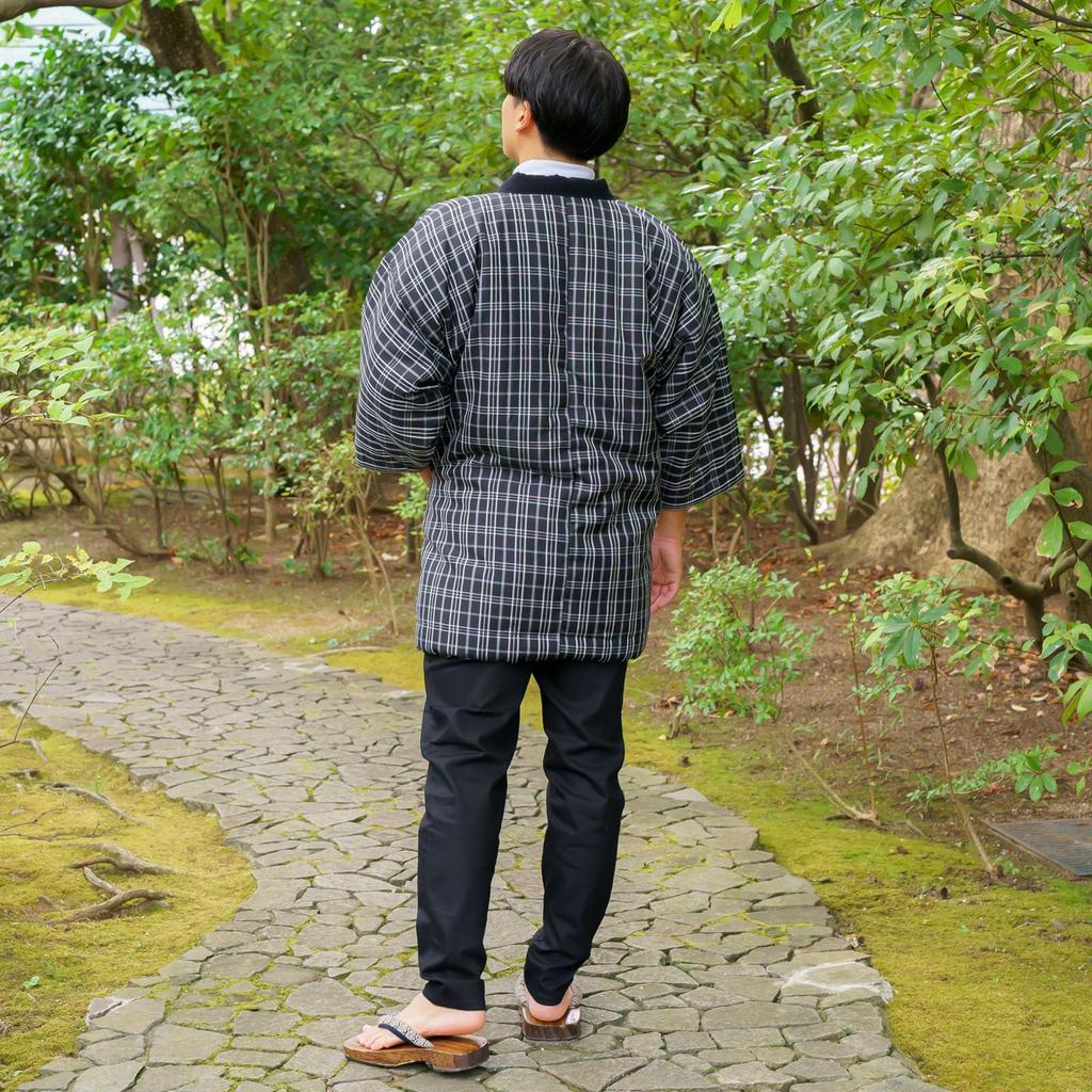 Yurakuan Kurume Hanten Men's Cotton-Filled Jacket, Made in Japan, Large Sizes (LL), with Cotton Filling (A, LL)