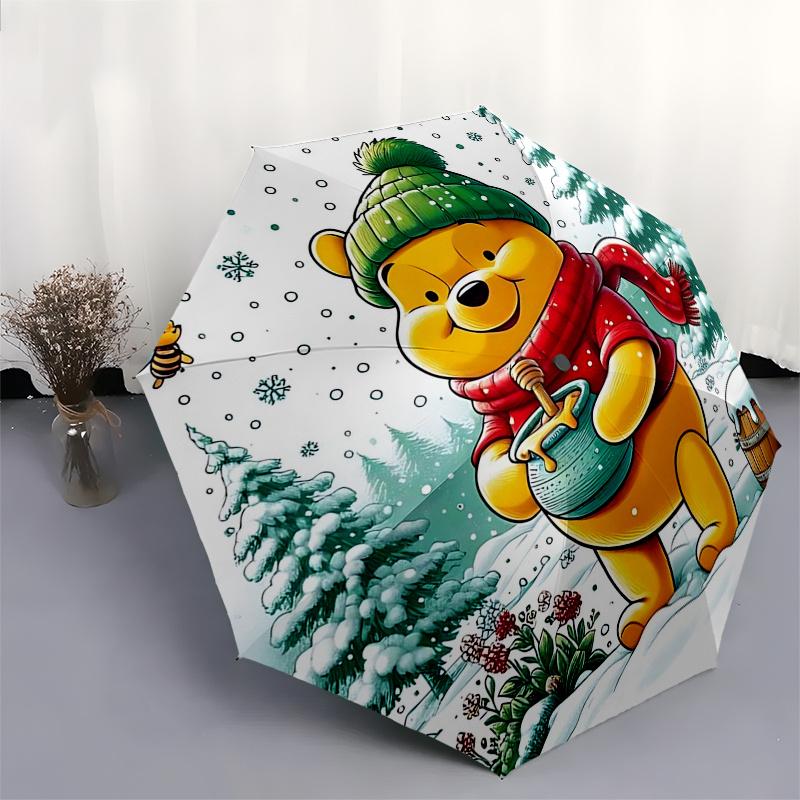 Winnie and Friends Themed Travel Umbrella-8 Ribs Automatic Opening and Closing, Portable Folding Design, Compact and Stylish Umbrella Suitab