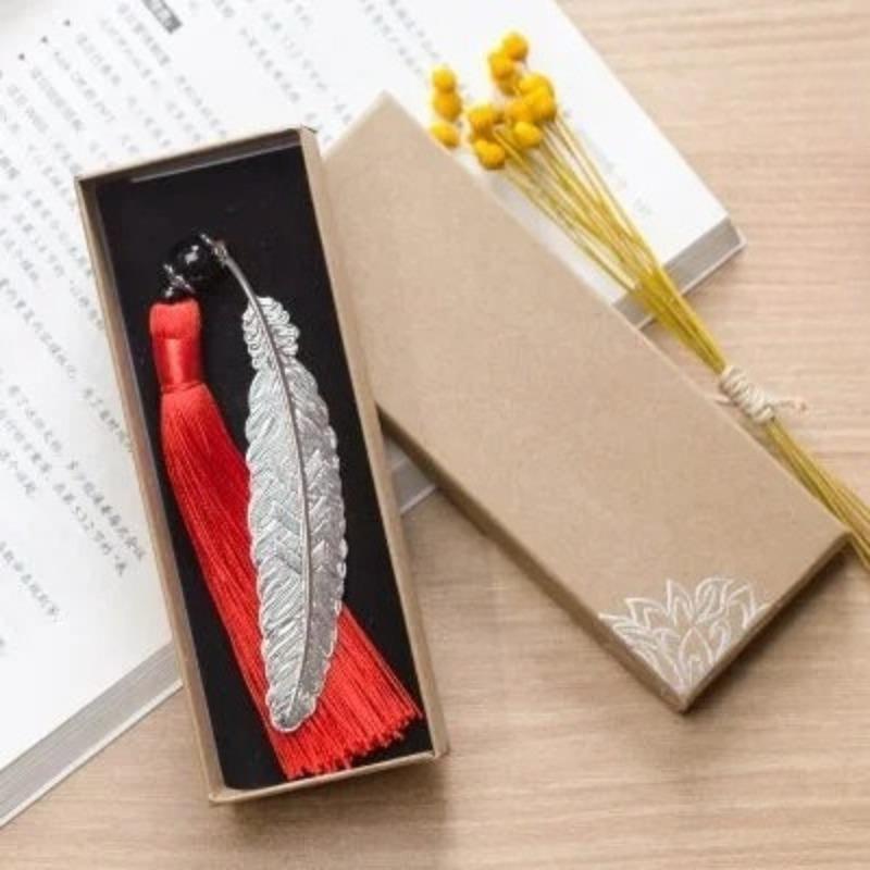 Fashion Classical Chinese Style Silver Metal Leaf Feather Tassel Bookmark Document Book Mark Label Christmas Gifts