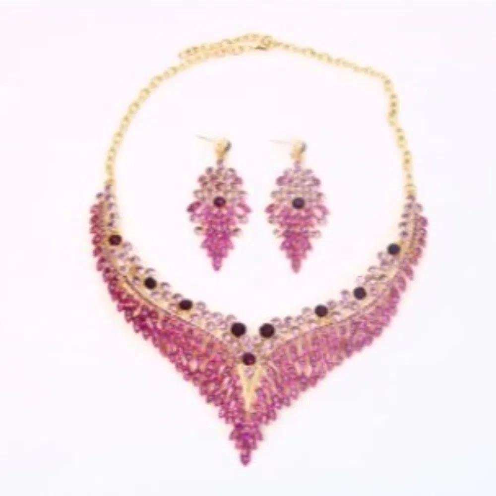 3Pcs Purple Necklace Earring Set Water Drop Shape Crystal Jewelry Set  Gifts