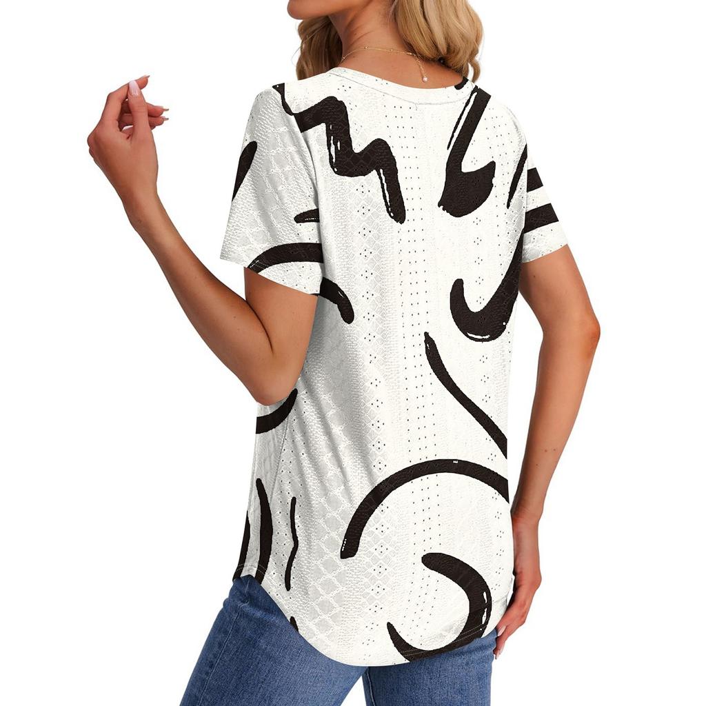 Damer T-skjorter V-hals Kortermet Hverdagstopper Løs passform Basic T-skjorter med buet fald