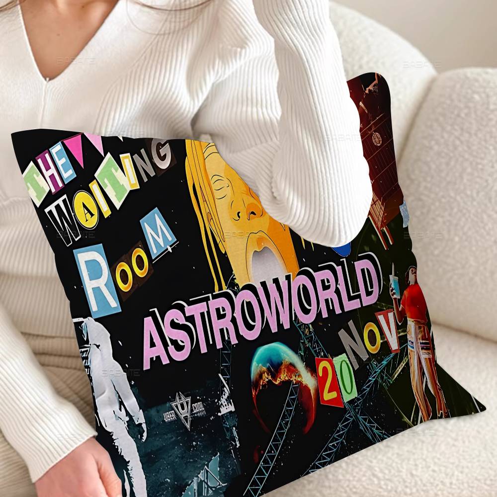 T-Travis S-Scott A-Astroworld Pillow Covers Cartoon Sofa Decorative Home Double-sided Printing Short Plush Cute Cushion Cover