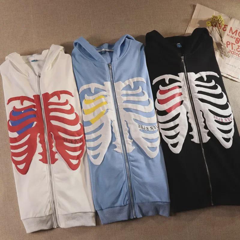 Women's Loose Skull Print Hooded Cardigan Sweatshirt with Zipper - Autumn/Winter Trendy Long-Sleeved Jacket