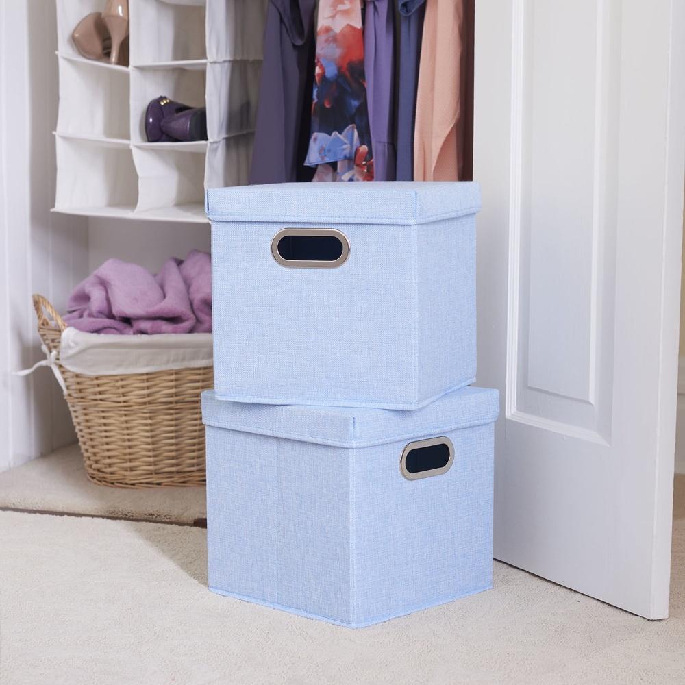 

Collapsible Storage Bins with Lids Set of 2 Sturdy Textured Fabric Organizers with Handles Perfect Bedroom or Office United States
