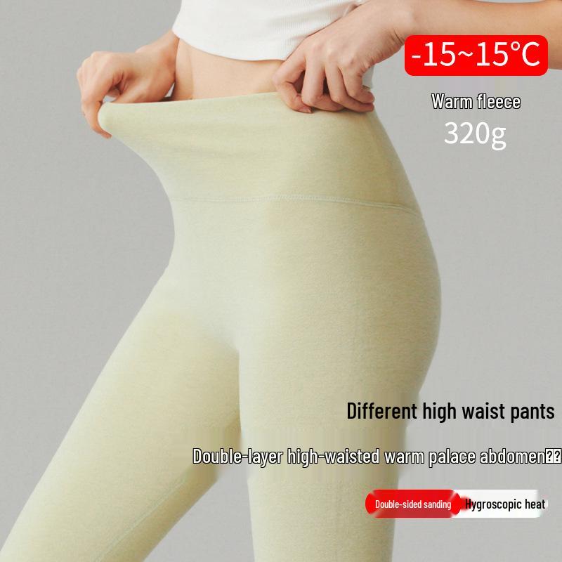 Women's High Waist Fleece-Lined Stretchy Warm Leggings - Acrylic Antibacterial, Slim Fit, Thickened for Autumn