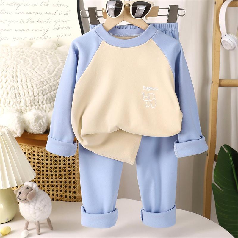 2026 Autumn Children's Round Neck Long Sleeve Set Baby Two Piece Set Cartoon Velvet Set