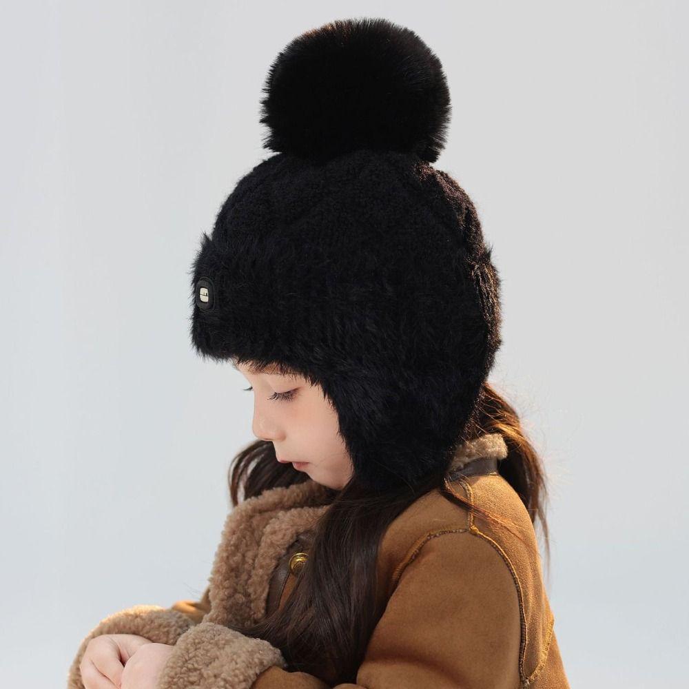 Plush Winter Knitted Hat Solid Color Earflaps Bonnet Hat Fashion Kids Beanie Cap