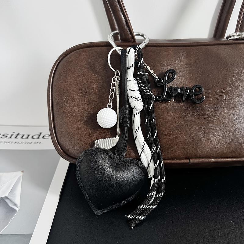 Yogodlns PU Leather Bag Pendant Braided Rope Gift Design Heart Shape Bag Charm Decor Car Key Ornament