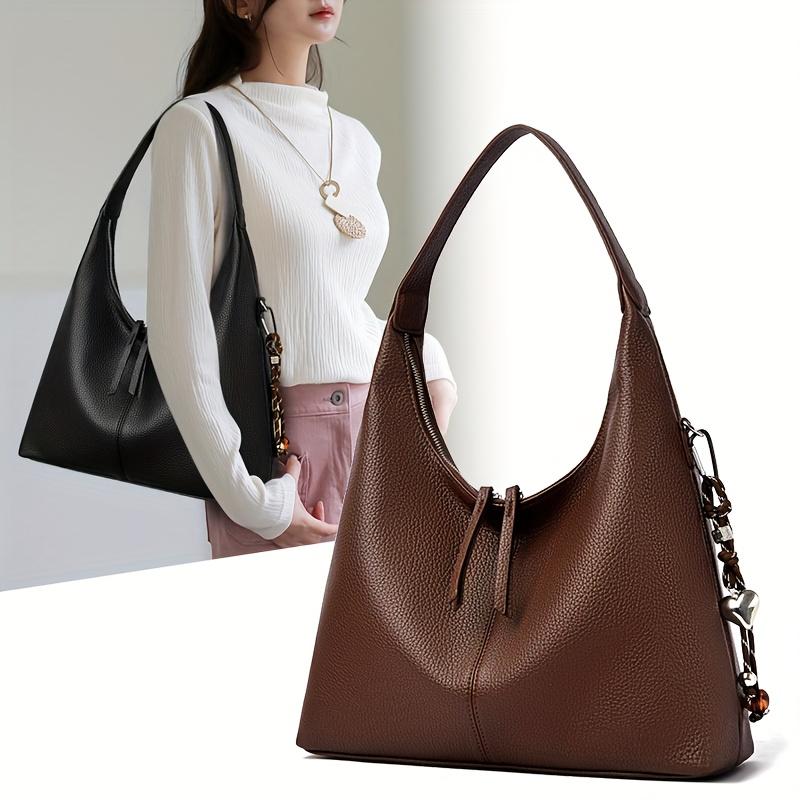 Women's Elegant Large Capacity Tote Handbag Leather Hobo Bag with Decorative Metal Chain for Women Minimalist Shoulder Bag