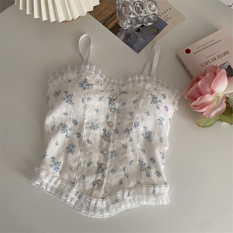 

Сексуальный цветочный жилет из французского кружева с красивой спинкой, облегающий однотонный повседневный жилет-халтер без рукавов, милое нижнее белье 1PCS синий