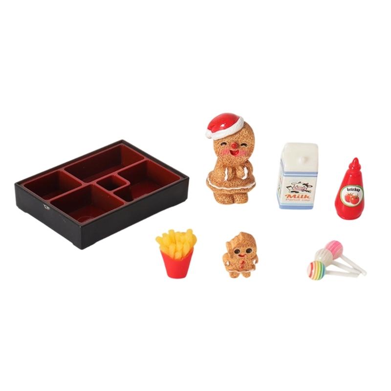 

Doll House Christmas Decoration 1/12 Miniature Tableware with Gingerbreads Ornament Resin Craft Project Accessories 1