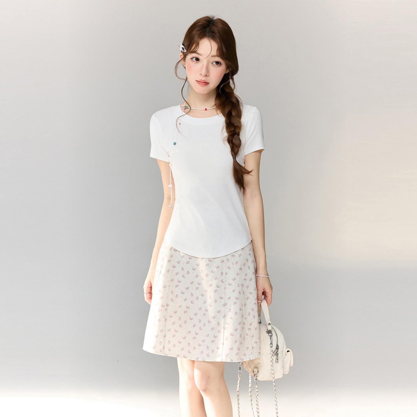 

Simple casual white round neck front shoulder short-sleeved T-shirt women s summer slim and thin basic pullover S белый