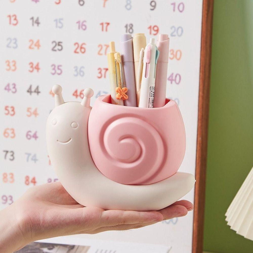 Snail-Shaped Pen Holder, ABS Multi-Functional Desk Organizer, Cute Student Pencil Storage, Desktop Stationery Container, Makeup Brush Holder - 1pc