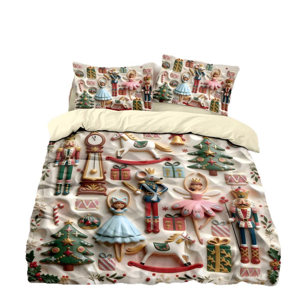 Bed Three-Piece Christmas Element Quilt Cover Pillowcase Digital Printing Kit