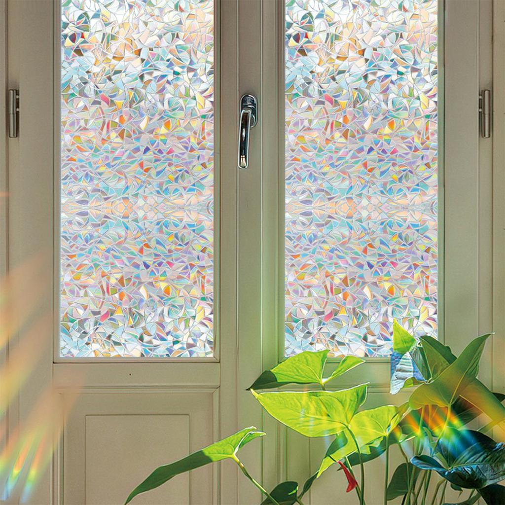 17.7in/45cm*39.3in/100cm Rainbow Reflective 3D Window Film Decor Privacy Static Clings Glass Sticker