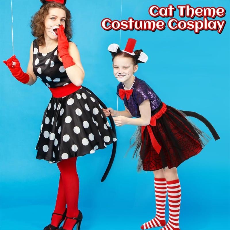 Cats Costume Accessories Cats Ear Headband Cats Tail Glove Bowtie for Women Girl Cosplay Christmas Halloween Dress Up