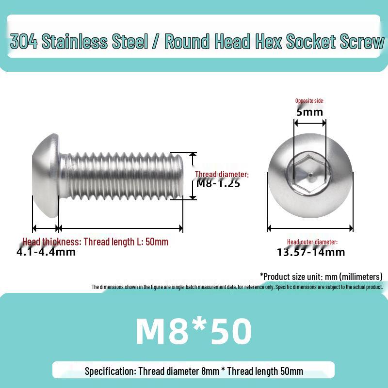 304 Stainless Steel Mushroom Head Hexagon Screw M2-M6