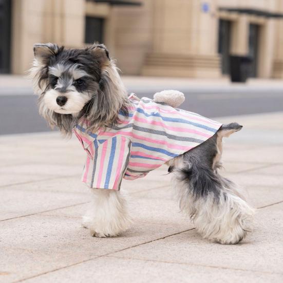Yousheng Pet Shirt with Stripes And Plush Bear Button Down Short Sleeve Summer Puppy Outfits Breathable Pet T Shirt for Small Medium Dogs