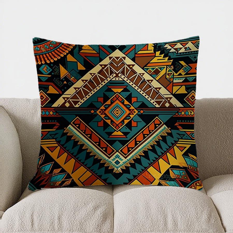 Colorful Geometric Pattern Double-Sided Printed Pillow Cover Short Plush Suitable Living Rooms Bedrooms Sofa Throw Cushion Cover