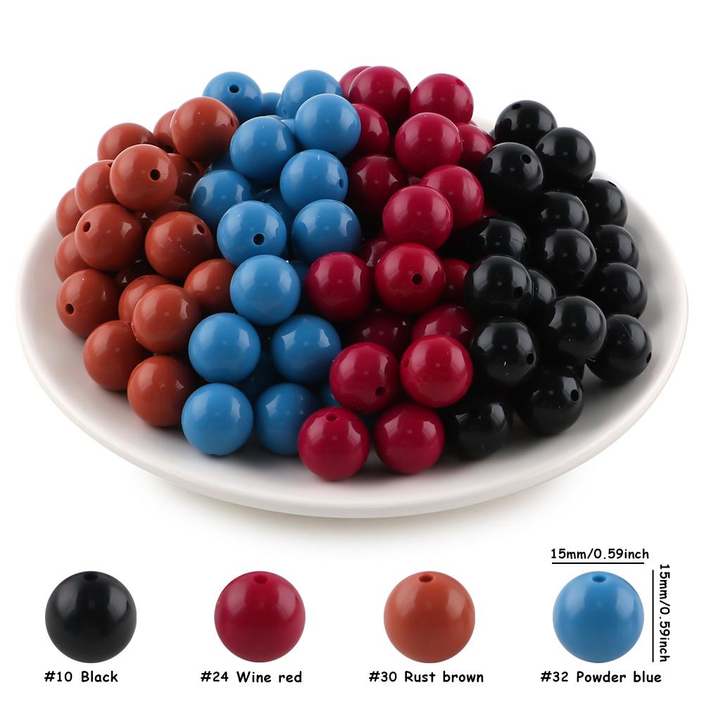 Kovict 24pcs/Lot  Silicone Bright Silicone Beads 15mm DIY Pacifier Chain Jewelry Bracelets Necklace Accessories