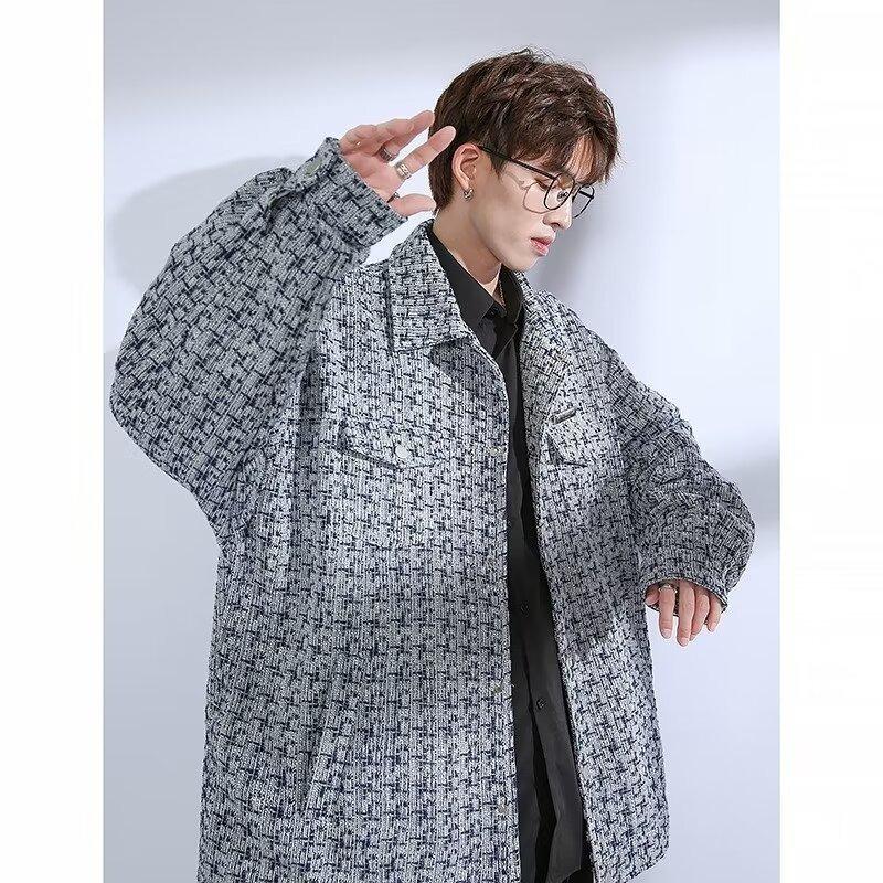 

2025 autumn and winter new teen coat men s trend thousand bird grid couple fashion versatile shirt jacket 3XL синий