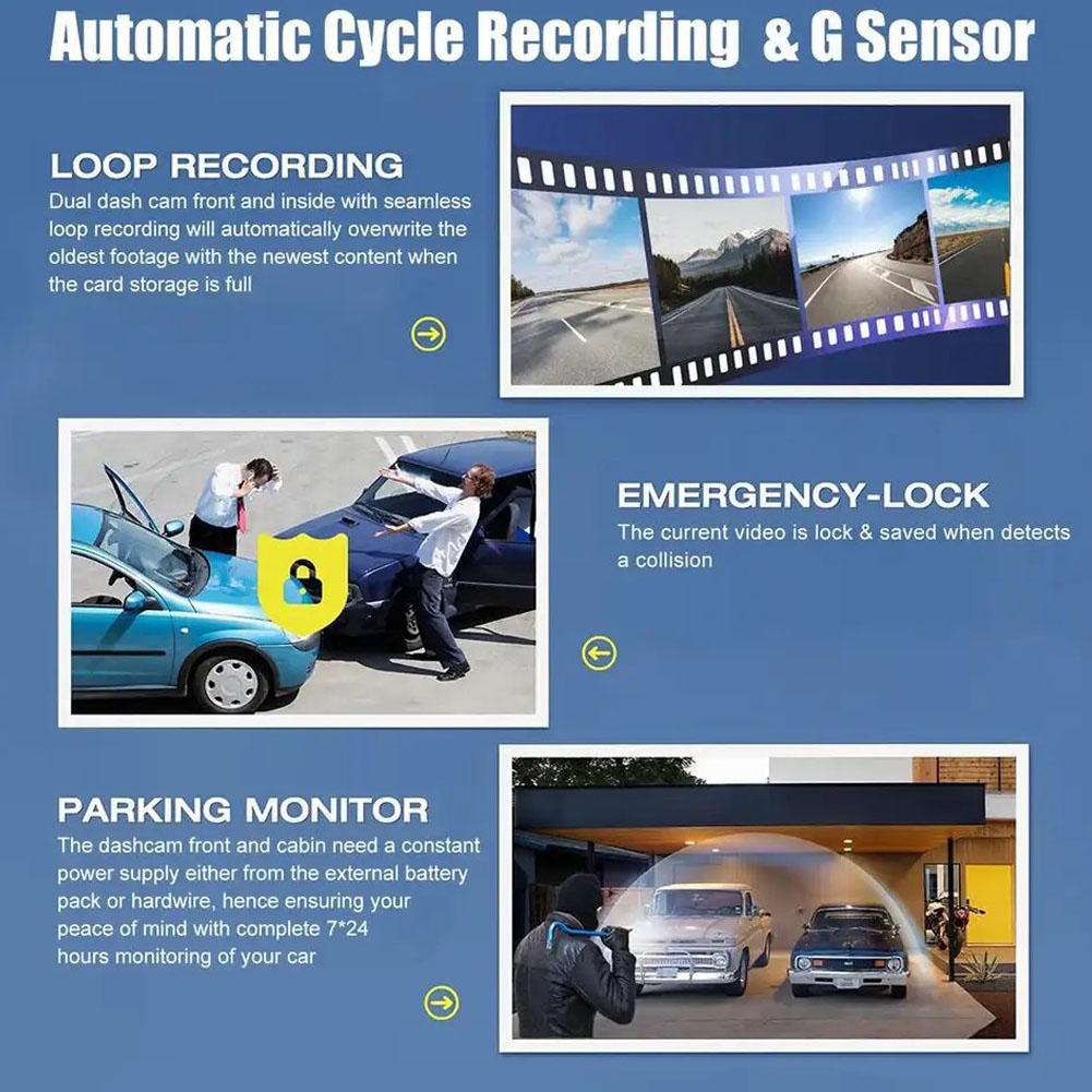 3 Channel   Cam, 170 degrees  120 degrees  Front Interior Rear Triple Camera Car Recorder with WiFi Interconnection for Real-time Viewing,