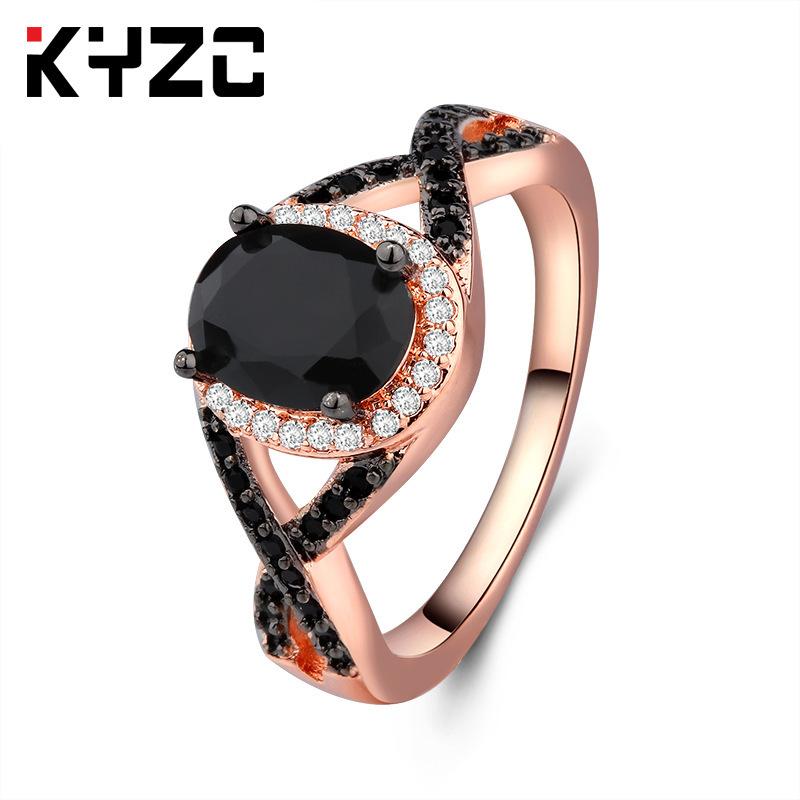Platform Jewelry Genuine Zirconium Diamond Gold-Plated Black Diamond Ring