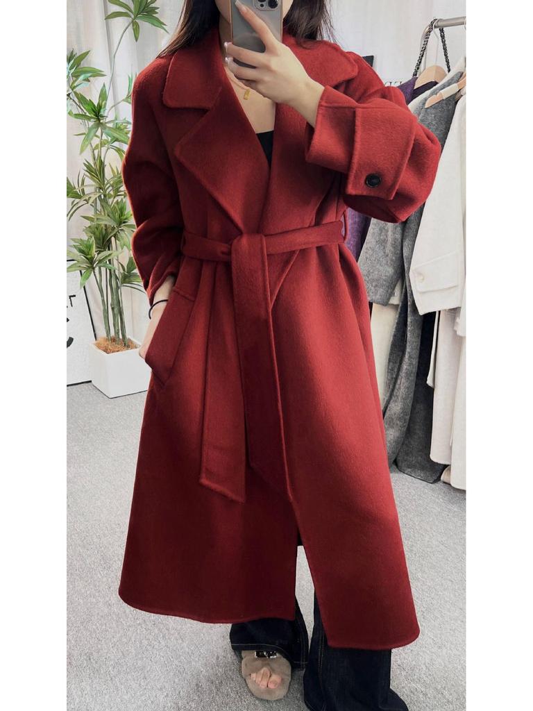 Women's Extra Long Double-Faced Wool Coat with Suit Collar - Elegant and Versatile Design