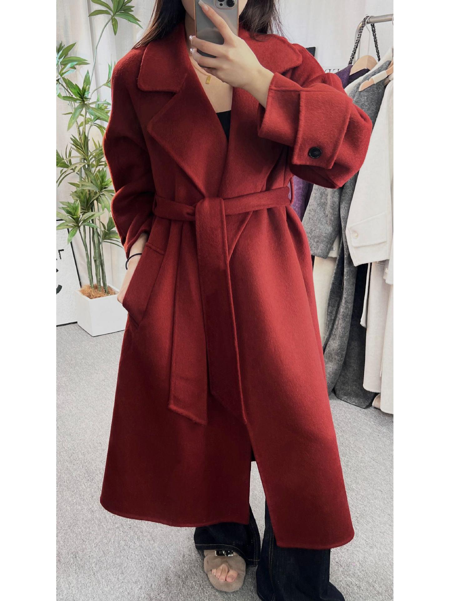 

Women s Extra Long Double-Faced Wool Coat with Suit Collar - Elegant and Versatile Design Medium