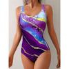 Sommer Sexy Marmormuster Gedruckter Einteiler Badeanzug Schlanke Passform und Schlankmachend, Tiefes U-Rücken-Design, Strand Pool Urlaub Auffälliger Mode Badeanzug
