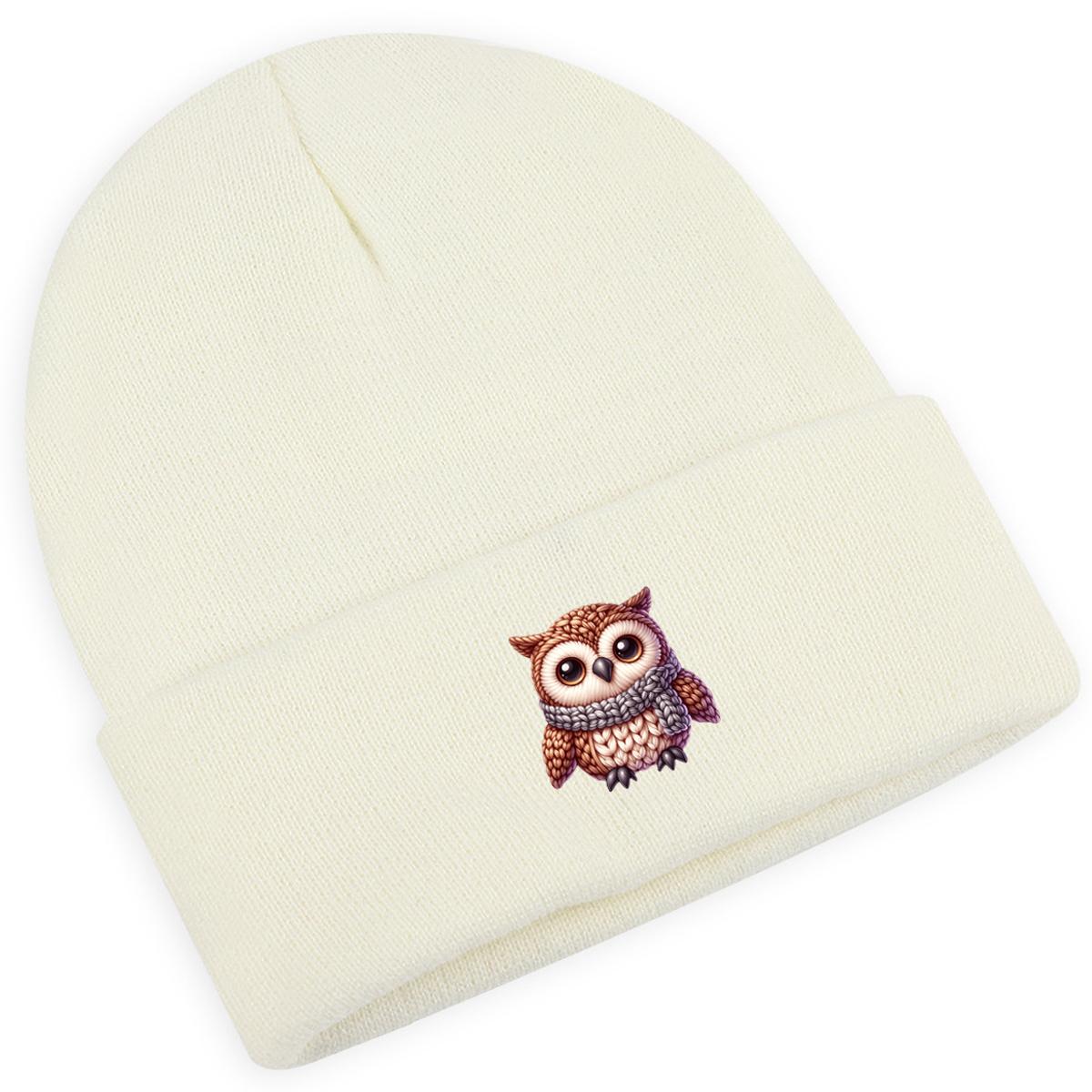 Шерстяная вязаная шапка с принтом совы — фото 4