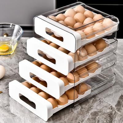 Egg Holder for Fridge Drawer-Type Stackable Egg Container with Lid Clear Plastic Egg Dispenser Tray 2-Layer Large Capacity Egg Organizer for