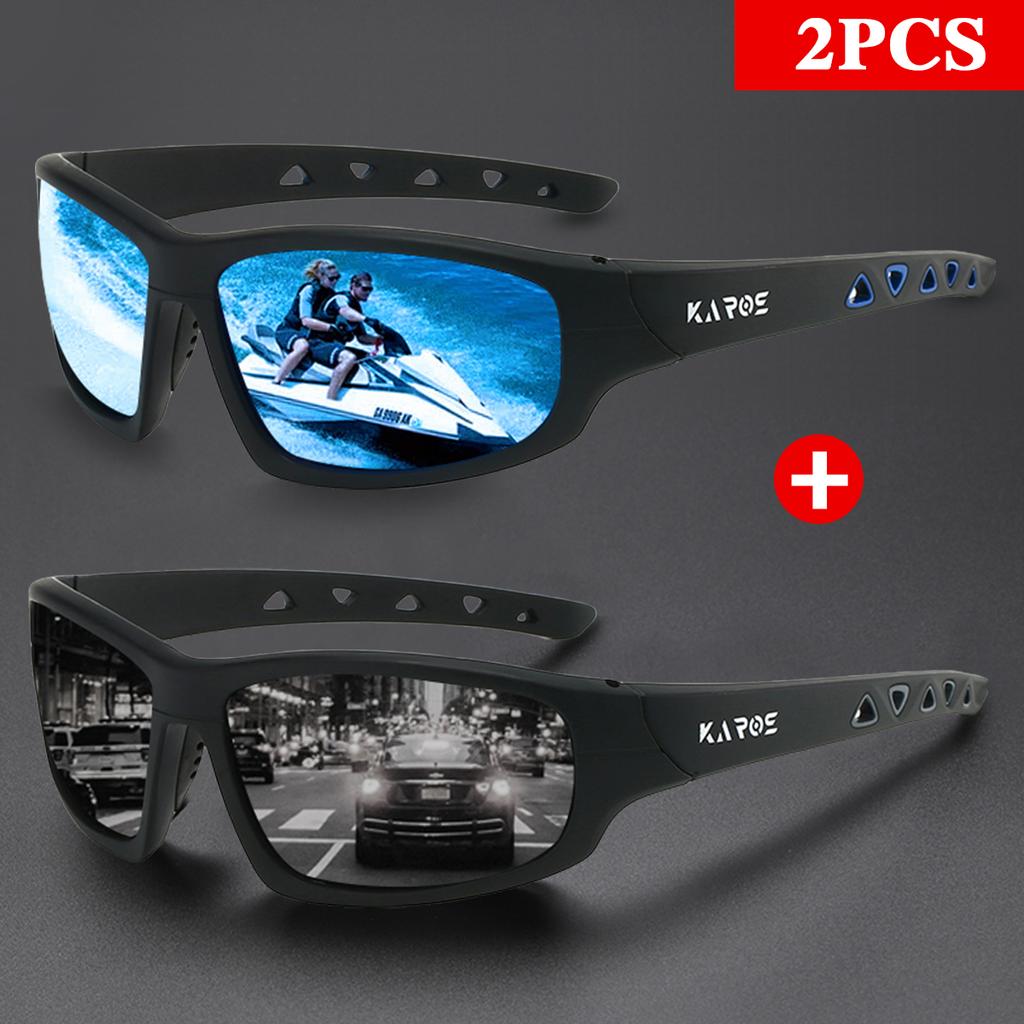 KAROS 2 Stück Oval Quadratisch Herren Sport Sonnenbrillen Gläser für Angeln/Fahren/Reisen Langlebig Mattes Gestell UV400 HD Beschichtung