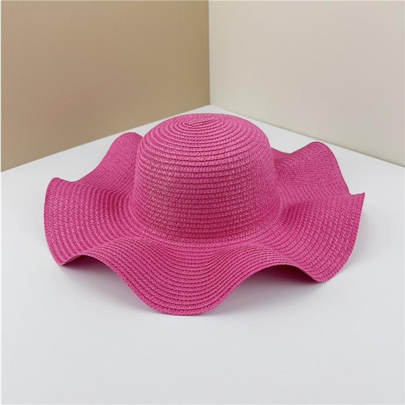 Wave edge lace bow straw hat women's summer brim sunshade sunscreen hat seaside hat hat embryo