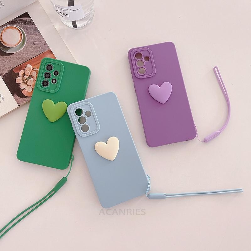 A 15 25 35 55 Love Heart Lanyard Silicone Case For Samsung Galaxy A15 A25 A35 A55 A14 A24 A34 A54 5G A04s Camera Cover A53 A52