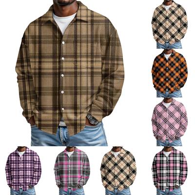 Camisa casual de manga larga con botones y bolsillo para hombre