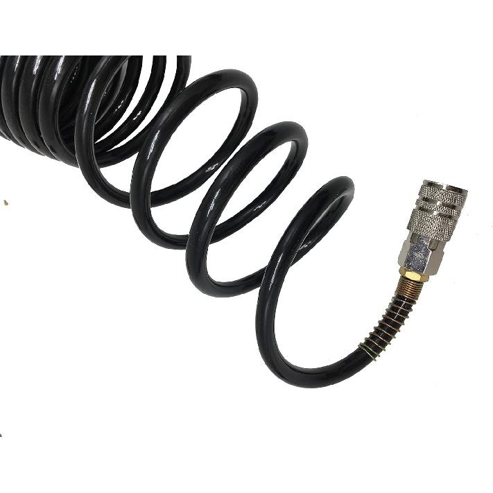 Recoil Hose Heavy Duty Recoil Air Hose Air Line OD 1/4 Inch Portable Polyurethane Coil Hose with 1/4 Inch Quick Fittings for Air Compressor, Sprayer