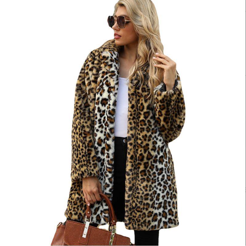 

Faux Fur Artificial Fur Coat Winter Women s Clothing Leopard Print Imitation Fur Faux Fur Coat Outwear Leopard print (with buttons and pockets) S