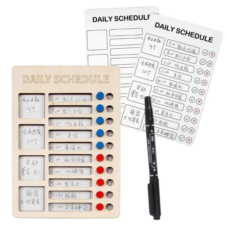 Portable Chores Chart for Kids with Double Sided Chore Cards and Marker Wood Chores Chart Children Daily Checklist Board