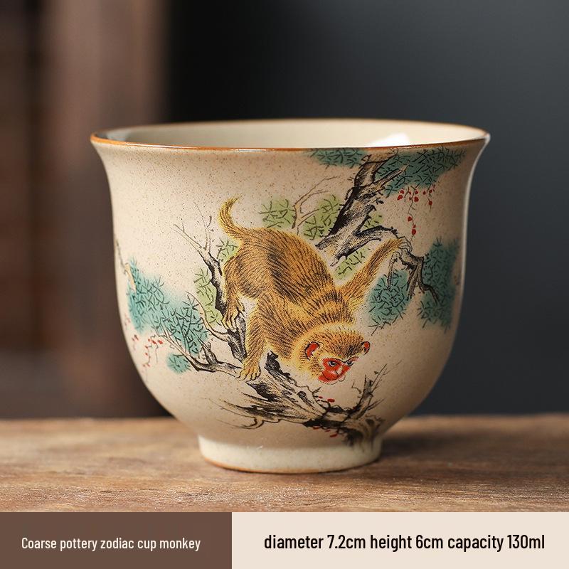 Hand-Painted Zodiac Tea Tasting Cup Set - Retro Style Chinese Handmade Master Cups
