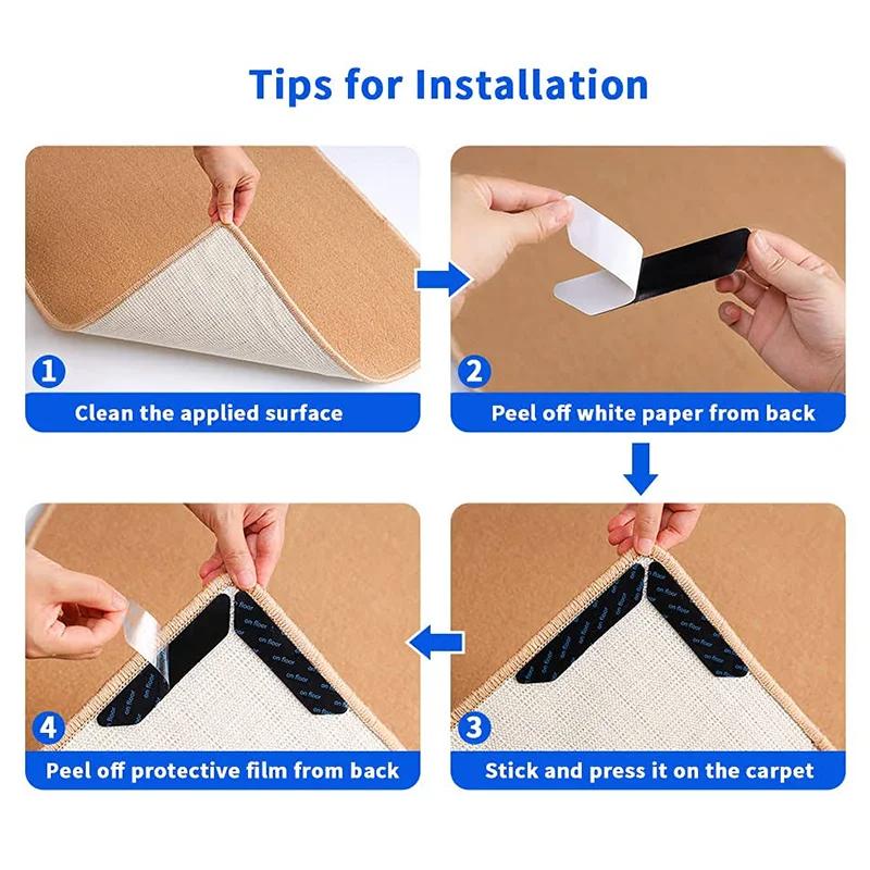 16/8pcs Black White Carpet Anti Slip Stickers Rug Grip Pads Washable Reusable Carpet Fixing Tape