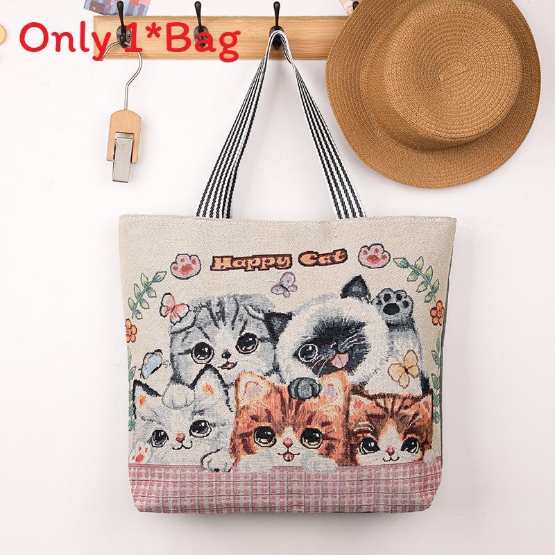 Canvas Butterfly Elephant Cat Tote Bag For Women With Sewn Details For Daily Use