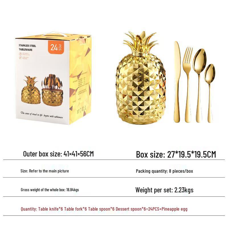 Set di Posate Originale in ABS Acciaio Inossidabile Ananas: Set di coltello, forchetta e cucchiaio di lusso per un'elegante esperienza culinaria.