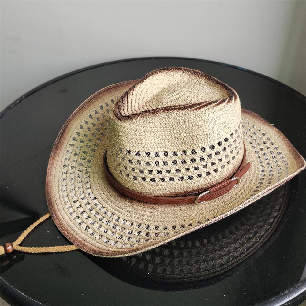 Holllow Cowboy Straw Hat Women Men Summer Handmade Vintage Hollow Western Brim Sun Protection Fisherman Mountaineering Bohemian
