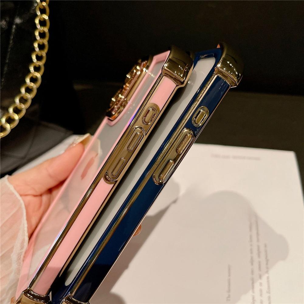 For iPhone 16 Pro Max Luxury Plating Color Soft Frame Transparent Phone Case For iPhone 12 13 14 15 Plus Lens Protective Cover