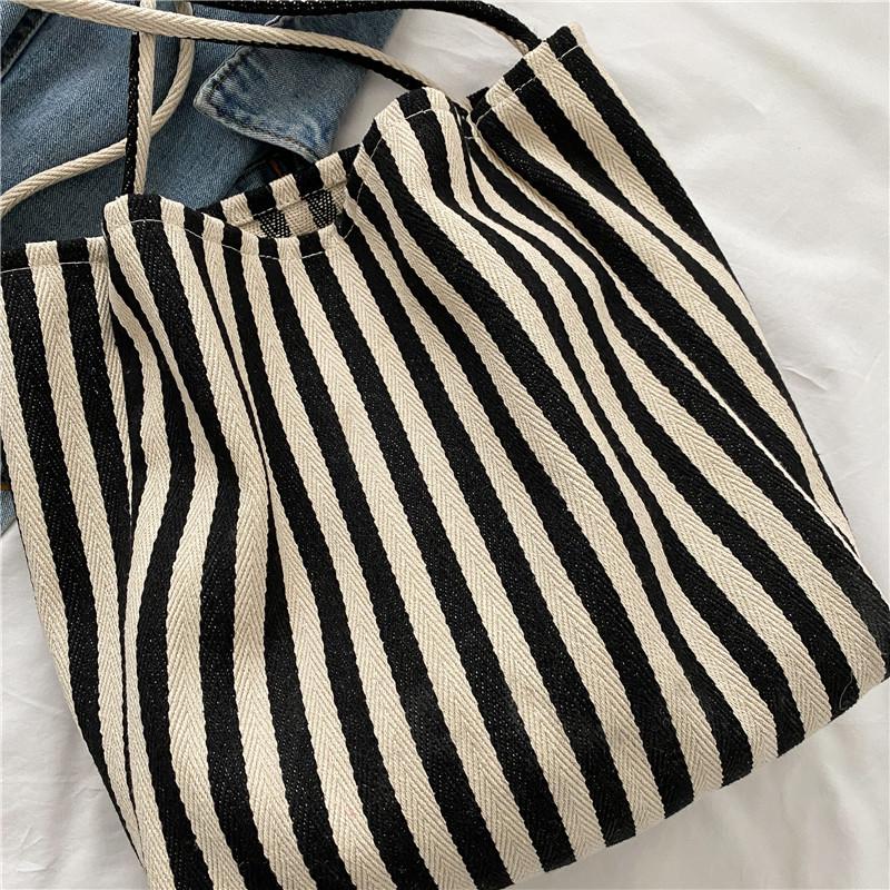 Korean Retro Artistic Striped Shoulder Bag - Large Capacity Fashion Tote