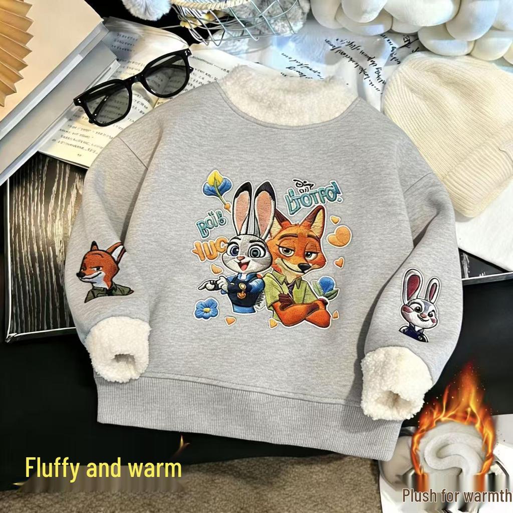 New Autumn/Winter Kids Hoodie - Rabbit Judy & Fox Nick Cartoon Design with Plus Velvet