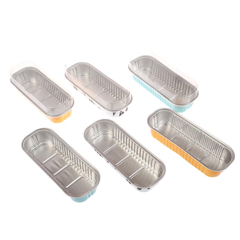 10Pcs Reusable Rectangle Aluminum Foil Tin Cup With Lids Pudding Cake Mold Air Fryer Small Baking Tray Baking Pastry Tools